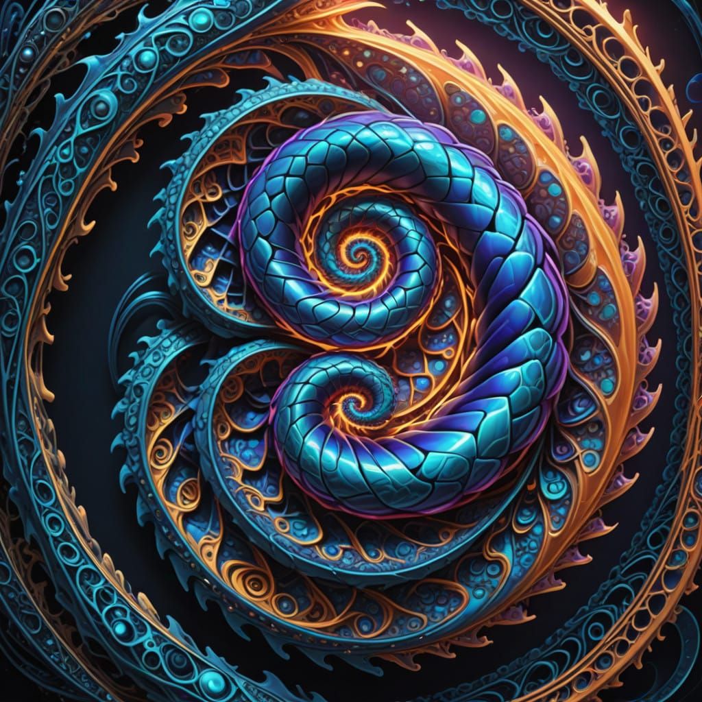 Electric Blue Kundalini Snake in Vibrant Fractal Patterns