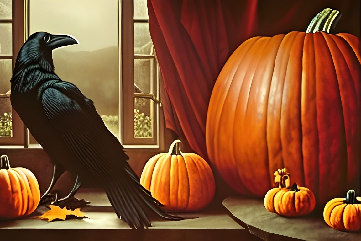 Raven and Pumpkin in Romantic Cottagecore Style