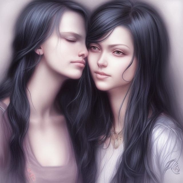Intricate Portrait of Two Women in Digital Art Style