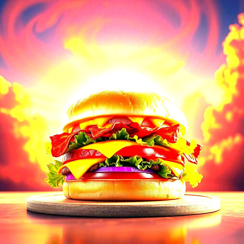 Detailed Painting of a Perfect Bacon Cheeseburger