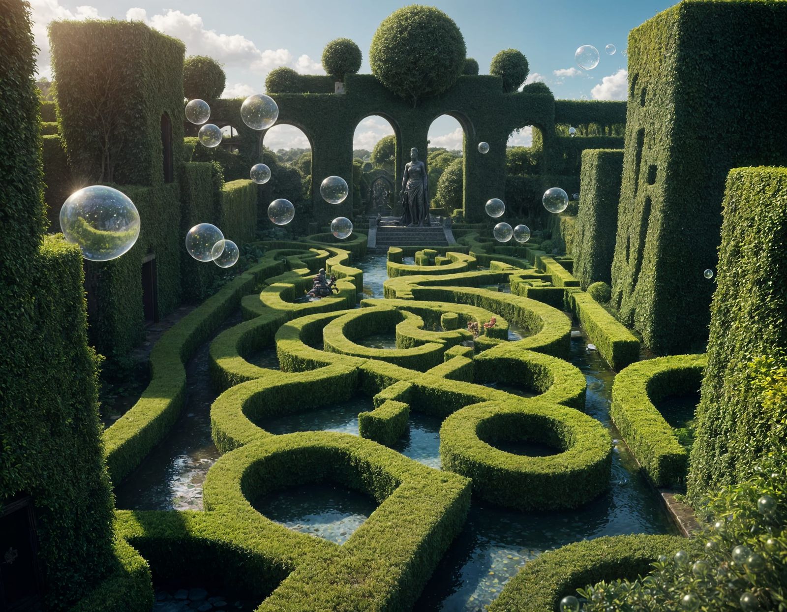 Fantastical Hedge Maze with Bubbles in Unreal Engine