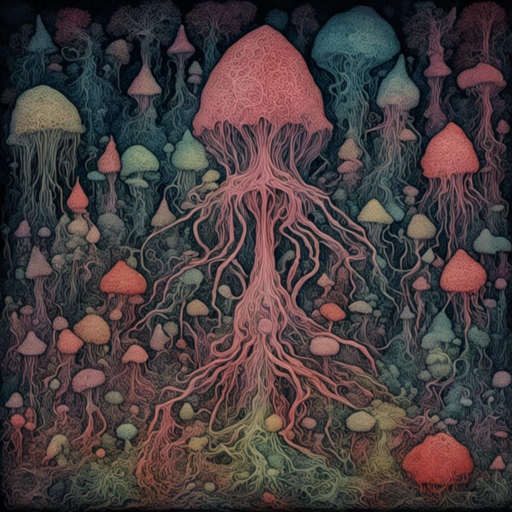 Psychedelic Spiders on Psilocybin in Cosmic Diorama