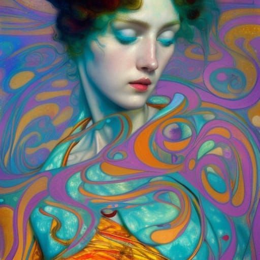 Intricate Colorful Portrait with Gold Accents