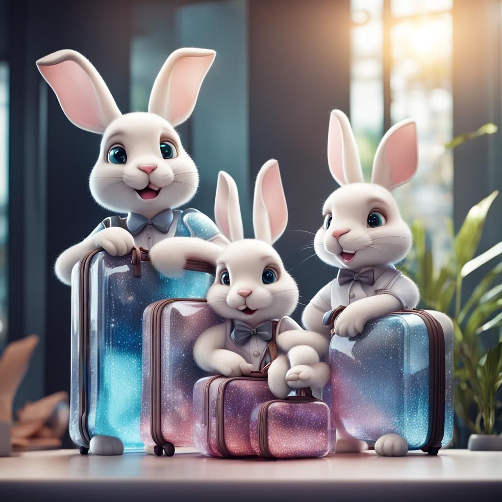 Rabbit Family Holiday to Bali in Crystal Glass Style