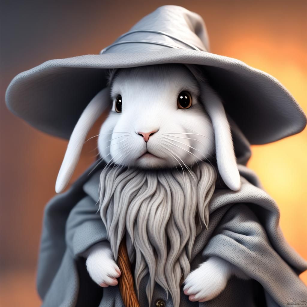 Hyperrealistic Baby Rabbit as Gandalf