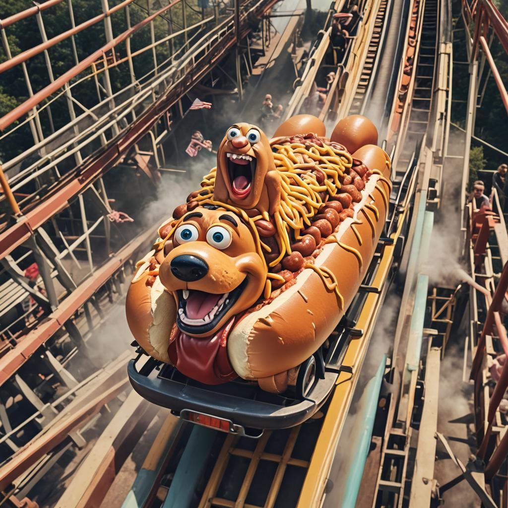 Giant Hot Dog on Rollercoaster Screaming