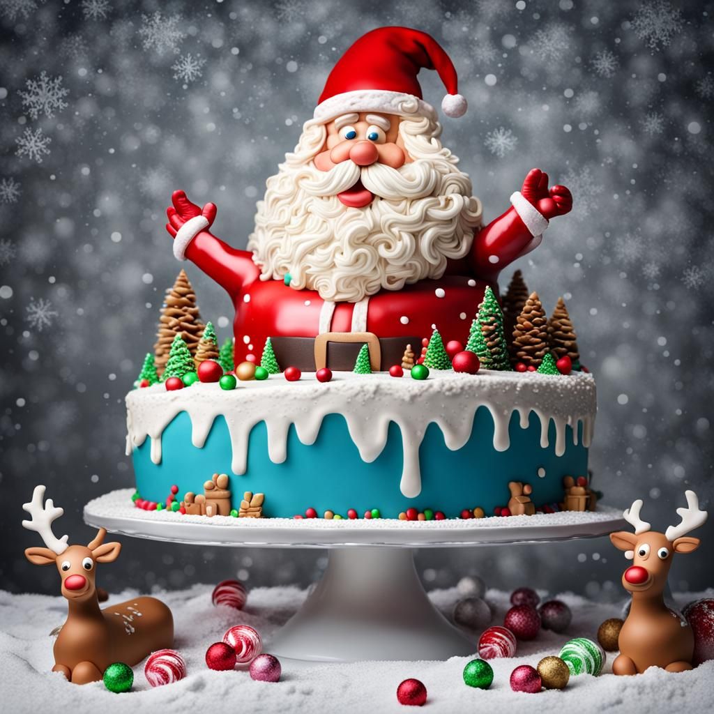 Comical Santa Cake Attracts Reindeer in Snow