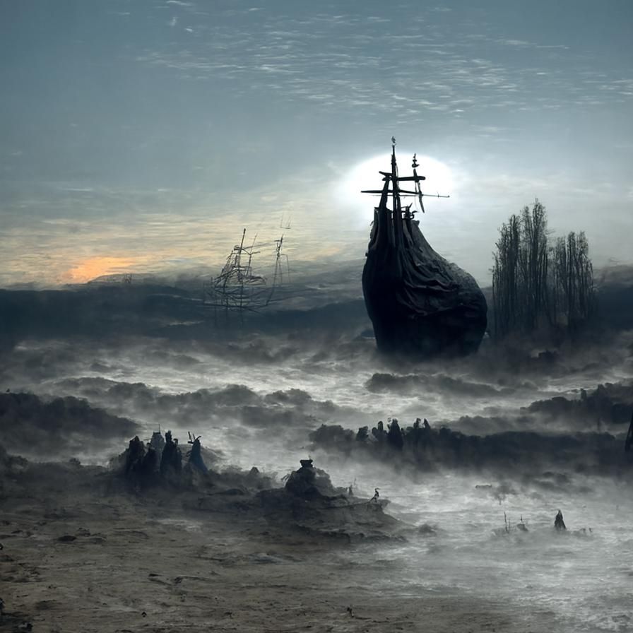 Ship on Dark Seas: Landscape Painting
