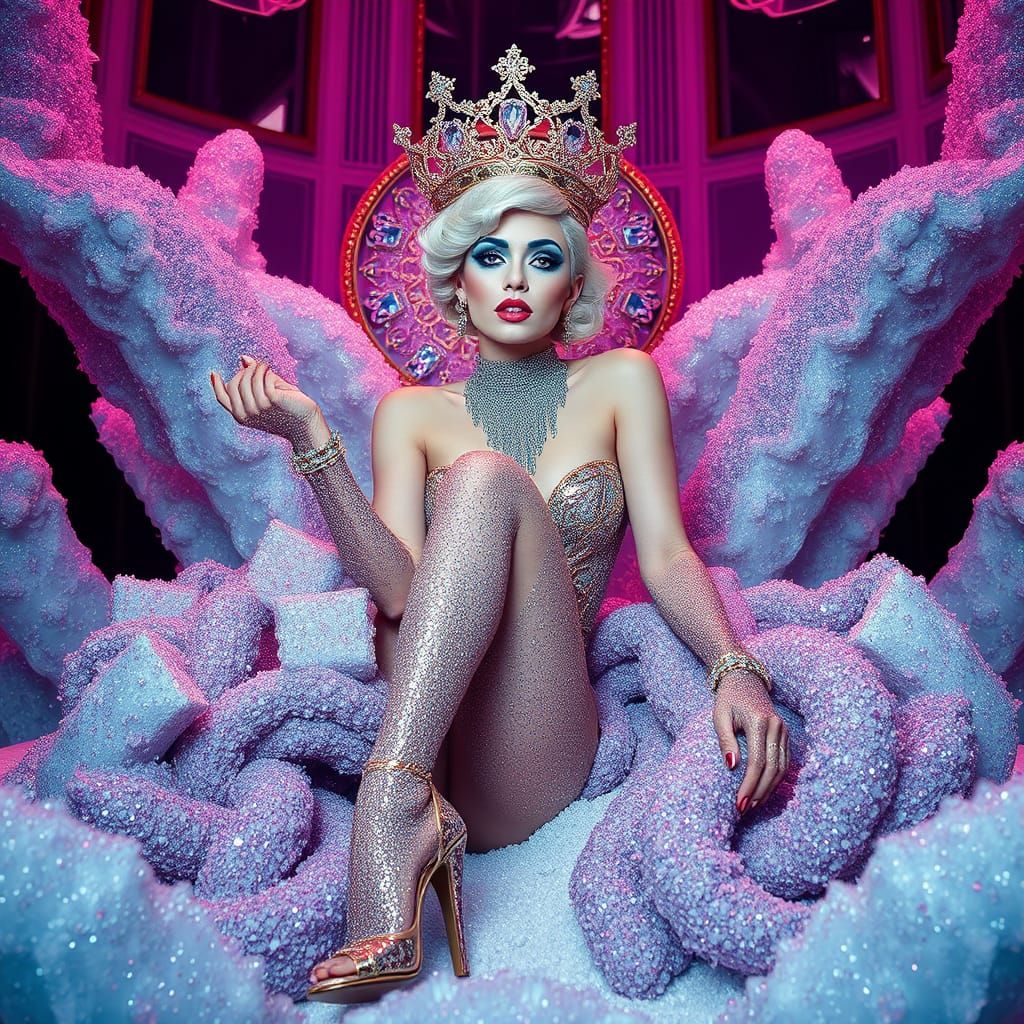 Regal, Androgynous Figure in Icy, Glamorous Setting with Mas...