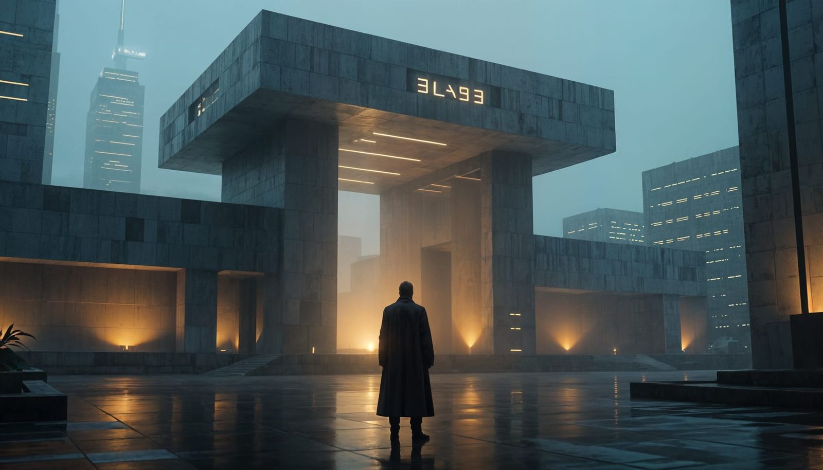 Minimalist Brutalist Structure in Futuristic Sci-Fi Style