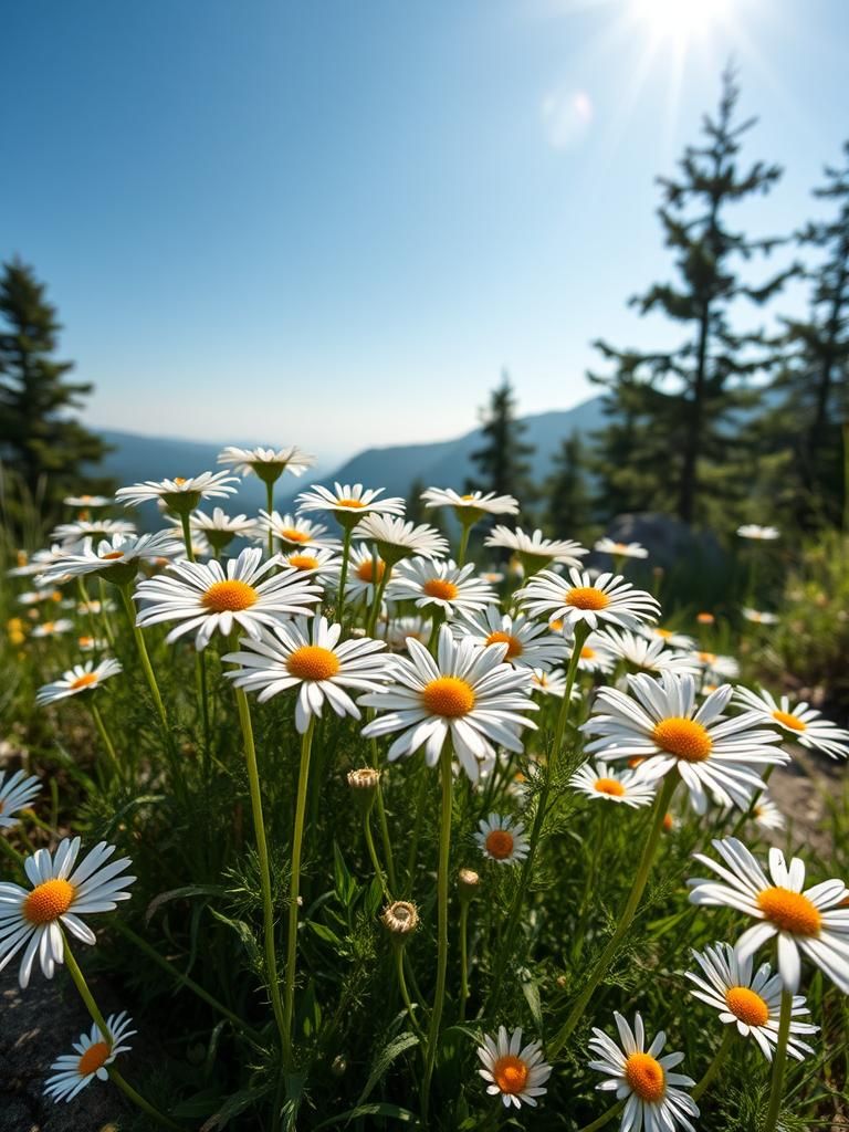 Breathtaking Blue Ridge Mountains Landscape with Daisies and...