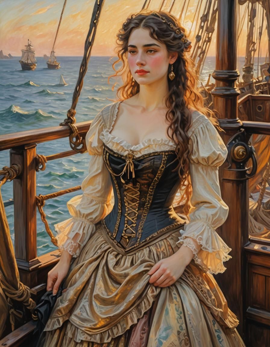 Pirate Queen Portrait in Impressionist Style