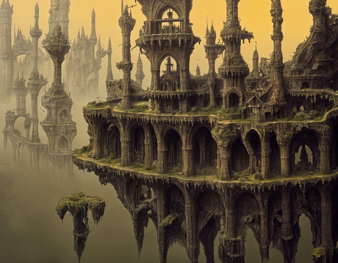 Floating Castle with Drawbridges in Surreal Style