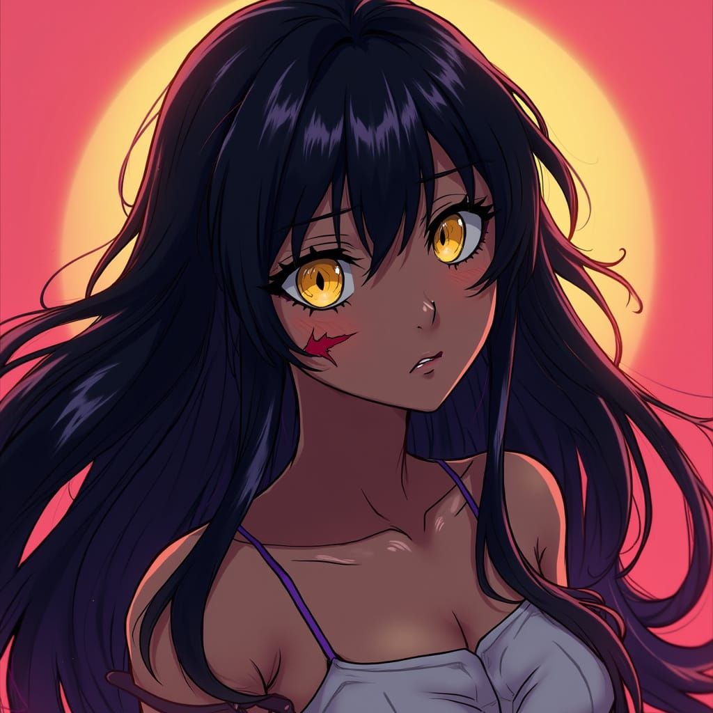 Anime Woman with Long Purple-Tinged Hair