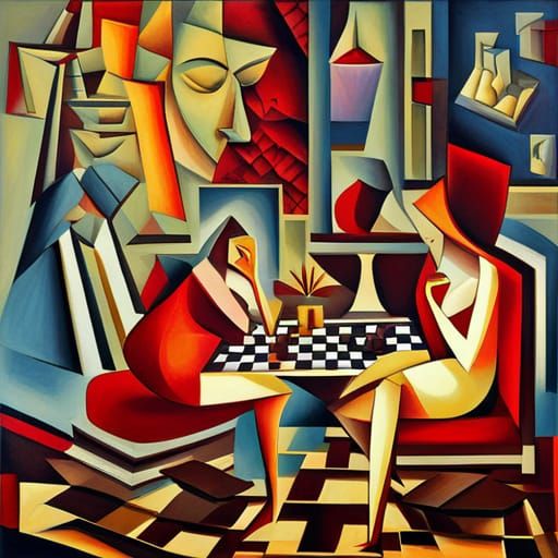 Surreal Chess Turtle: Abstract Cubism Art
