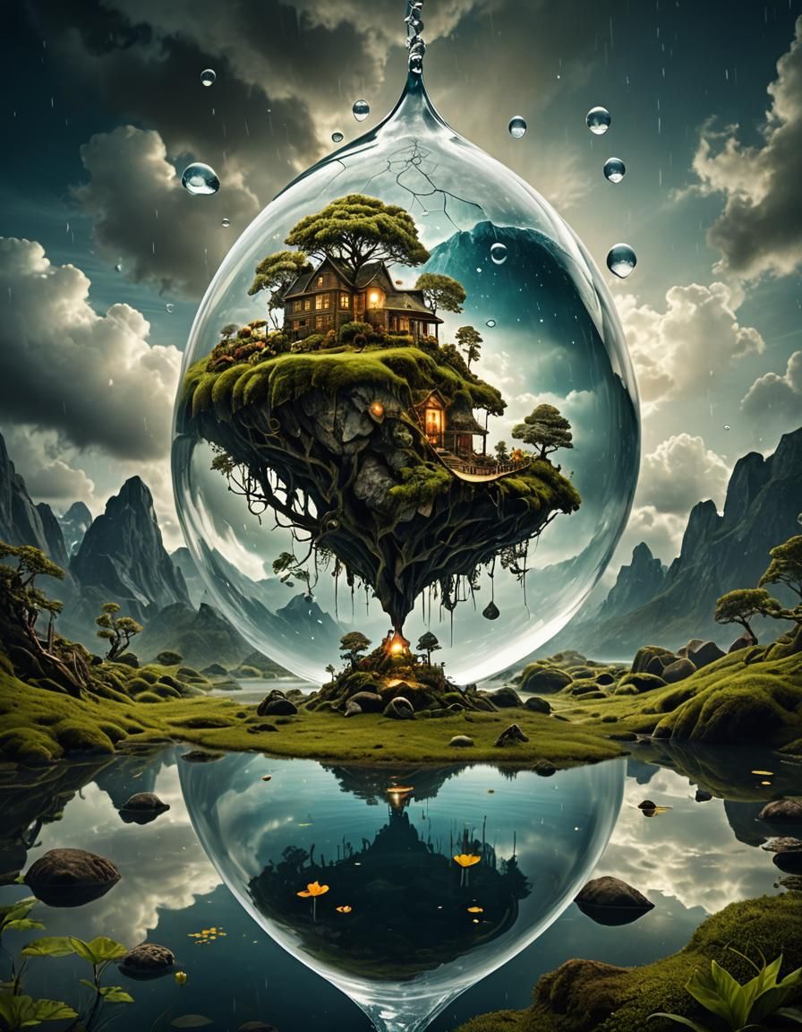 Mystical Terrarium Library Inside Raindrop