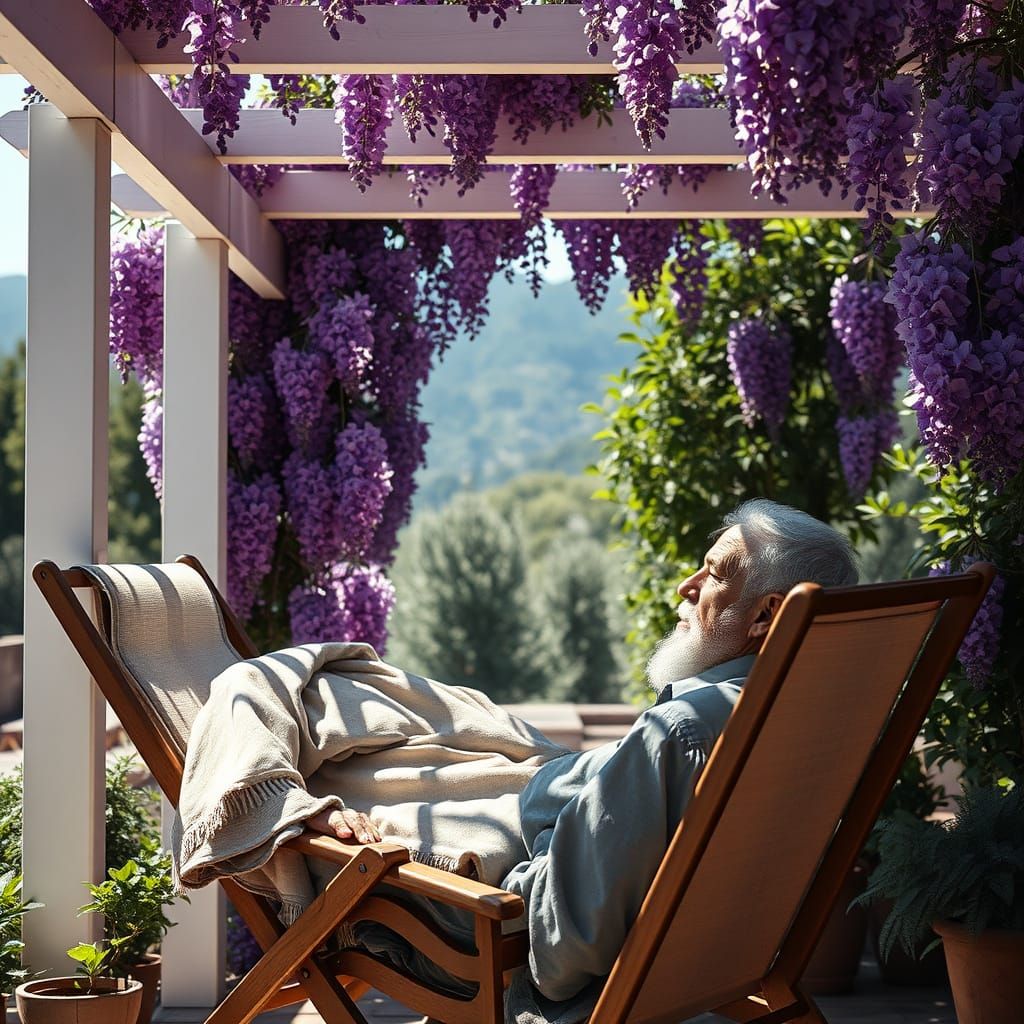 Italian Geologist Resting Under Wisteria Pergola