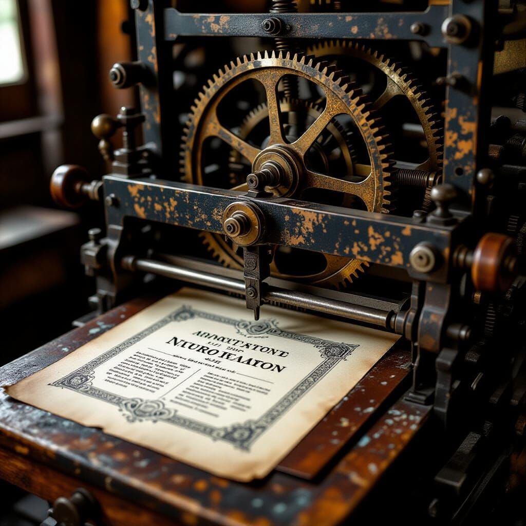Antique Printing Press with Ornate Details