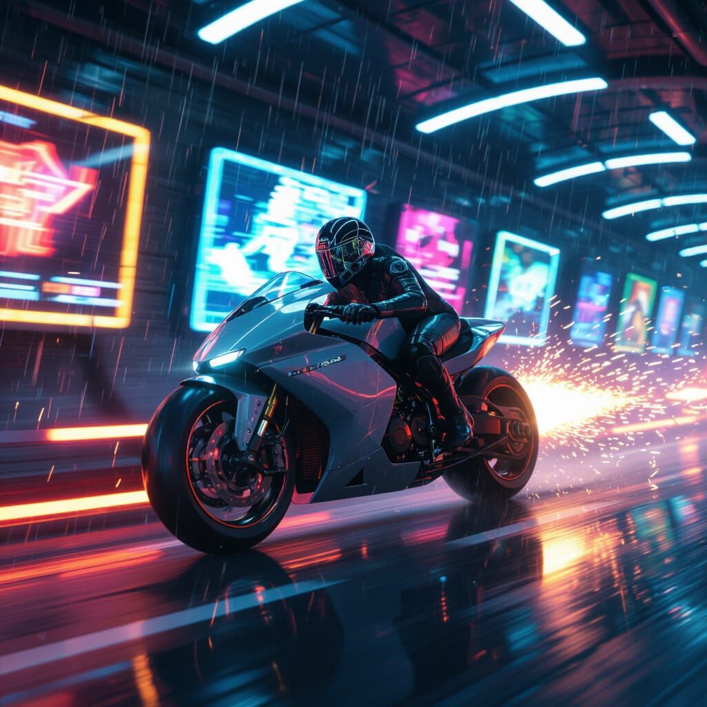 Cyberpunk Hover-Bike Race in Neon Tunnel