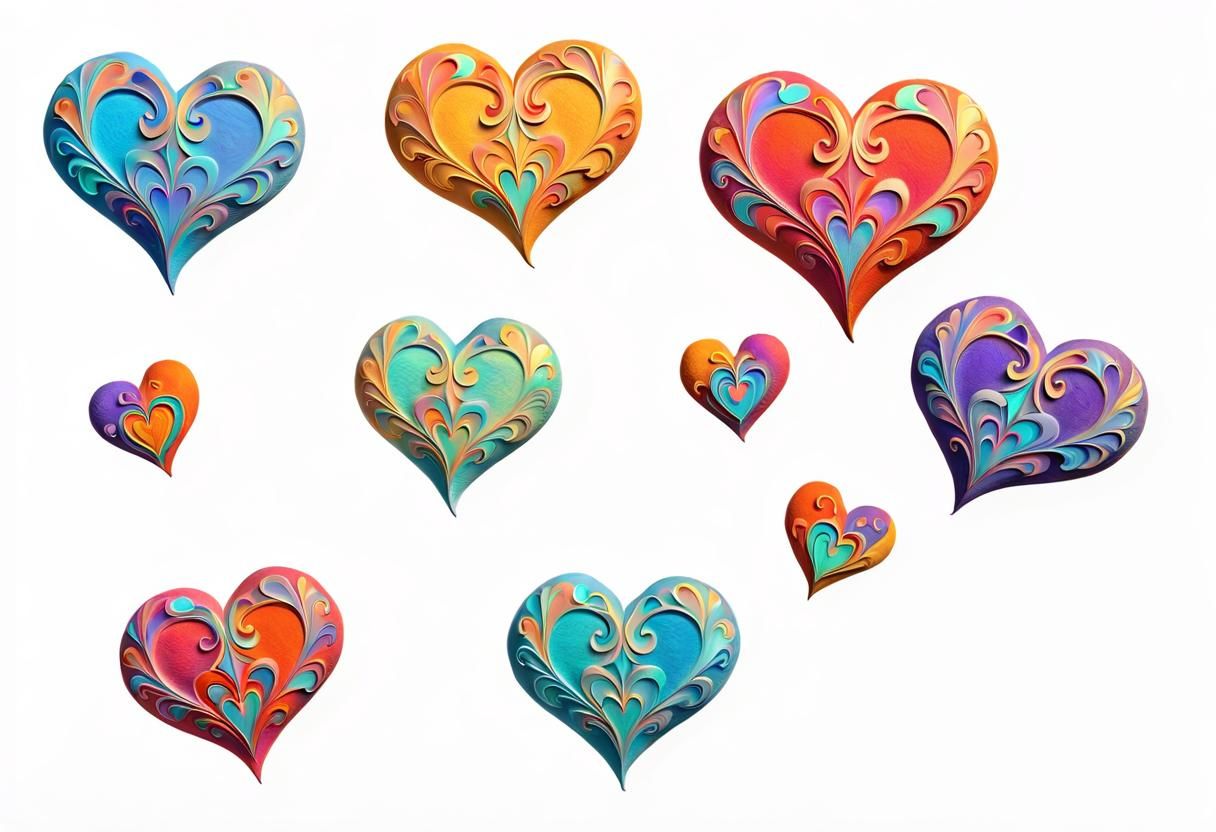 Pastel Hearts with Antique Medieval Psychedelic Design