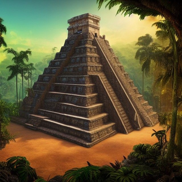 Detailed Mayan Temple in Jungle Concept Art