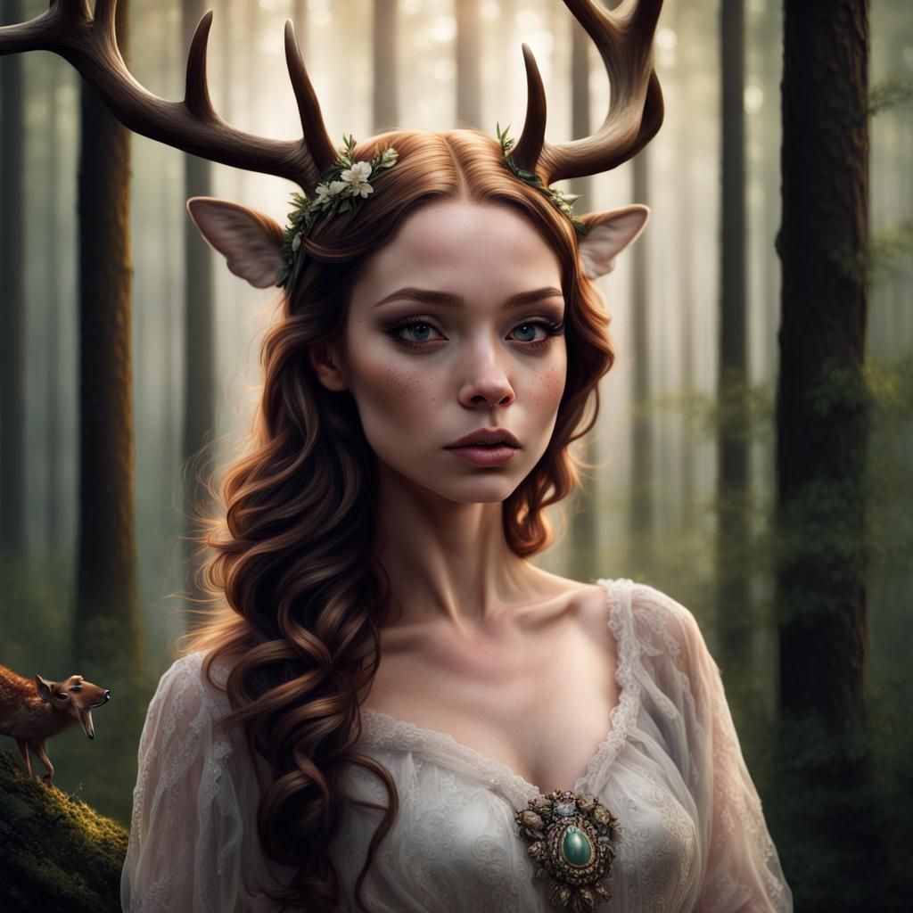 Deer Woman Portrait in Fantasy Art Style
