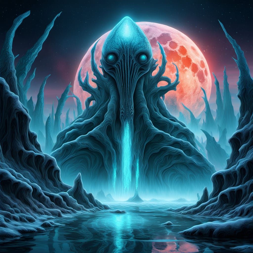 Ethereal Alien Ocean in Neon Colors