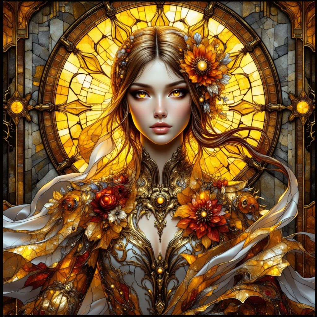 Glowing Art Nouveau Stained Glass Portrait