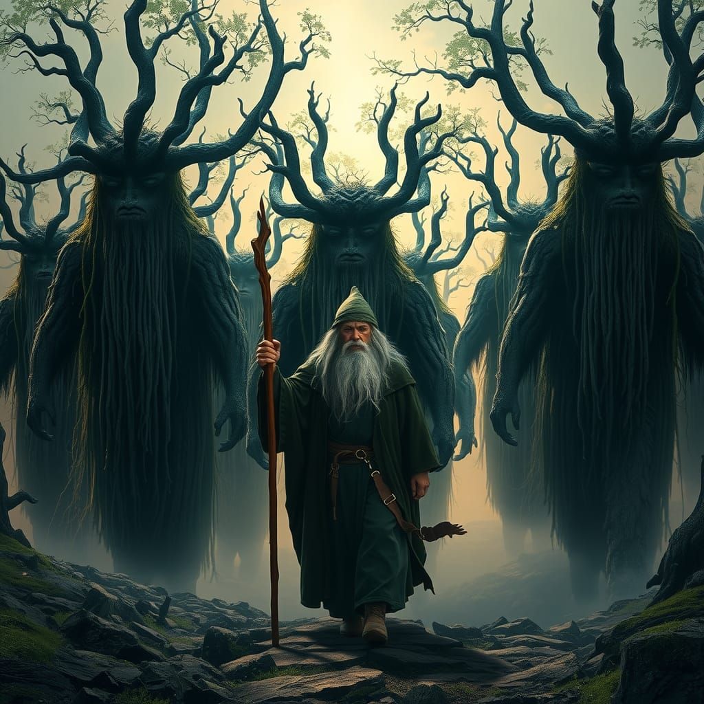 Ents Marching in Middle-earth Landscape