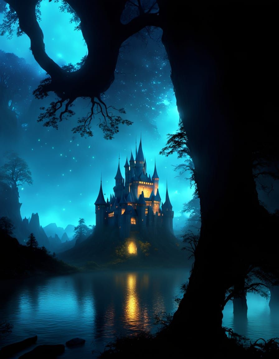 Fantasy Castle in Mystical Forest: Digital Matte Painting