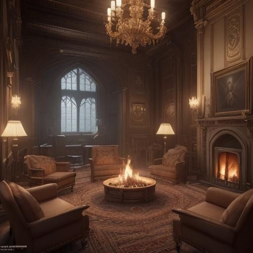 Cozy Fire in Epic Castle Hall Interior
