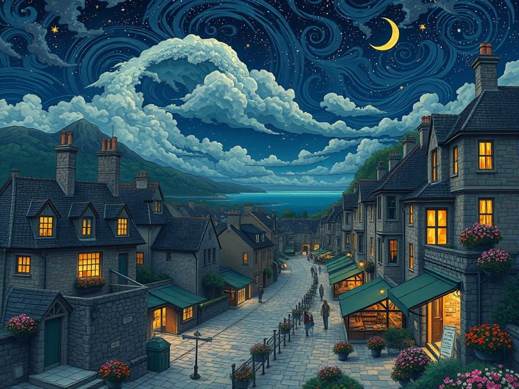 Dreamy Scottish Coastal Town at Sunset