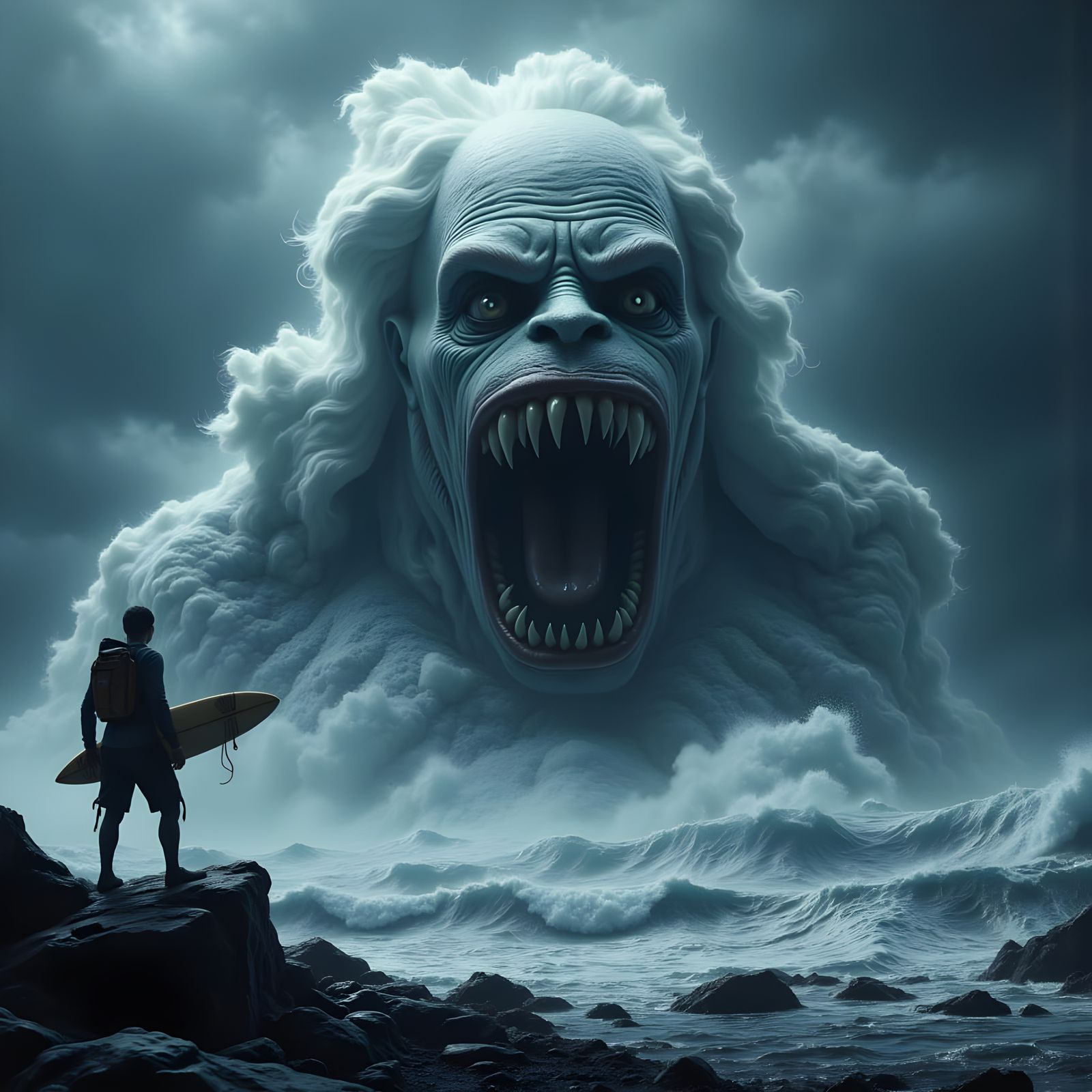 Surreal Wave of Terror in 1930s Cartoon Style