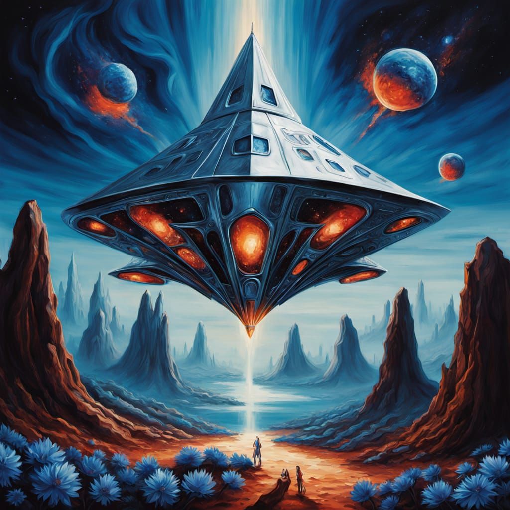 Surreal Spaceship with Sails in Dreamlike Galaxy