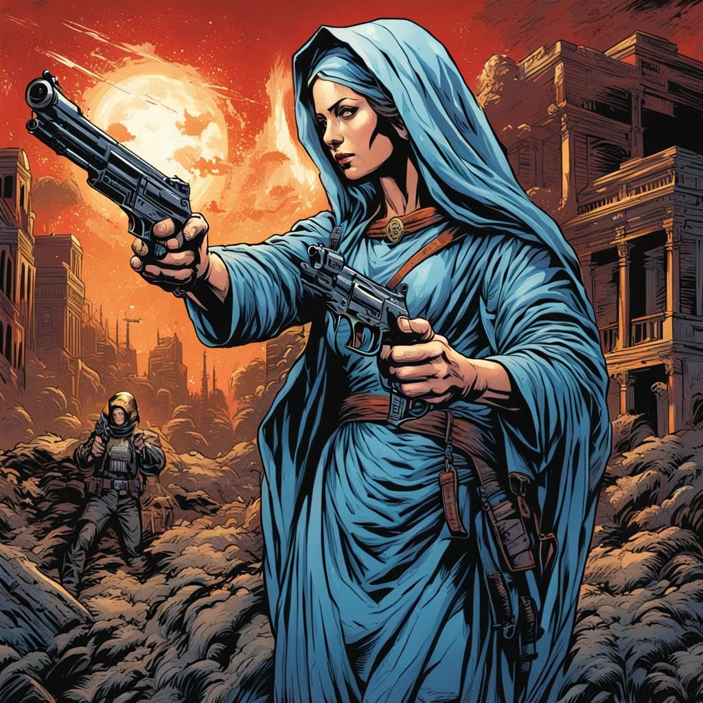 Virgin Mary with Gun: Comic Book Art