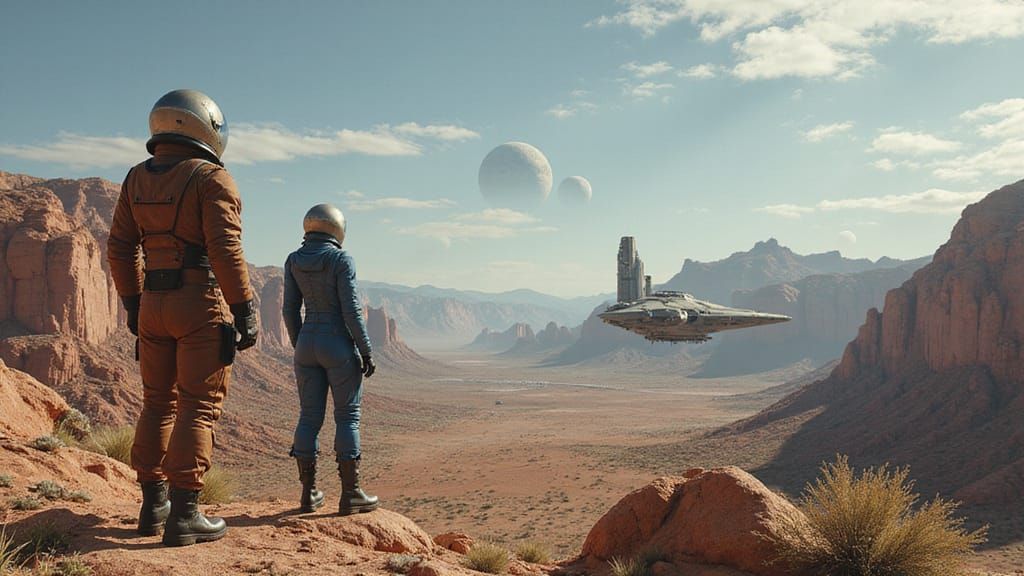 Astronauts Survey Lunar Mining Operation: Retro-Futuristic S...