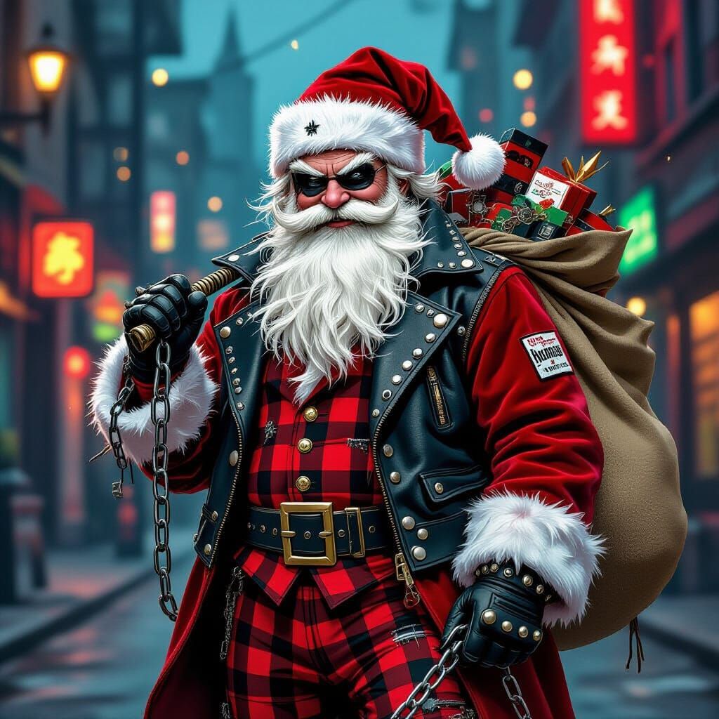 Punk Father Christmas in Urban Gritty Style