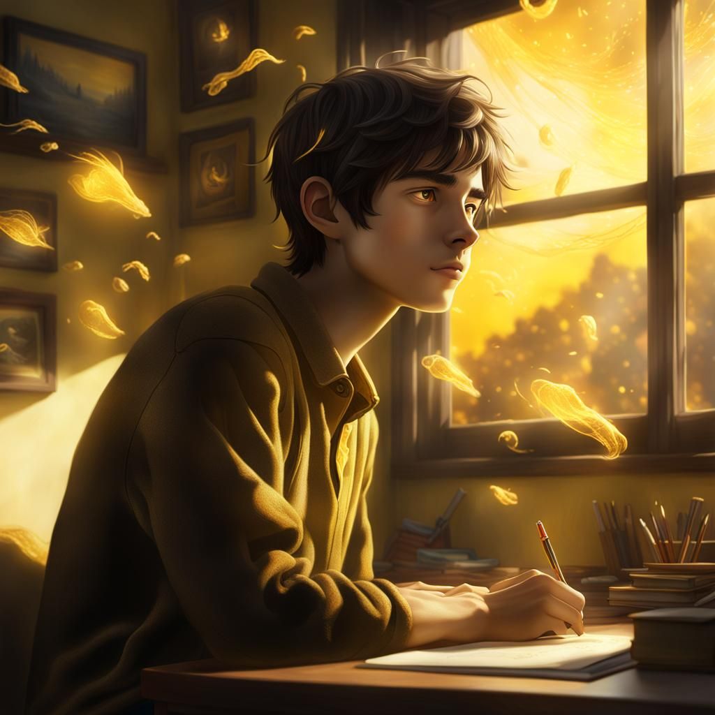 Boy with Magic in Cozy Bedroom, Cinematic Style