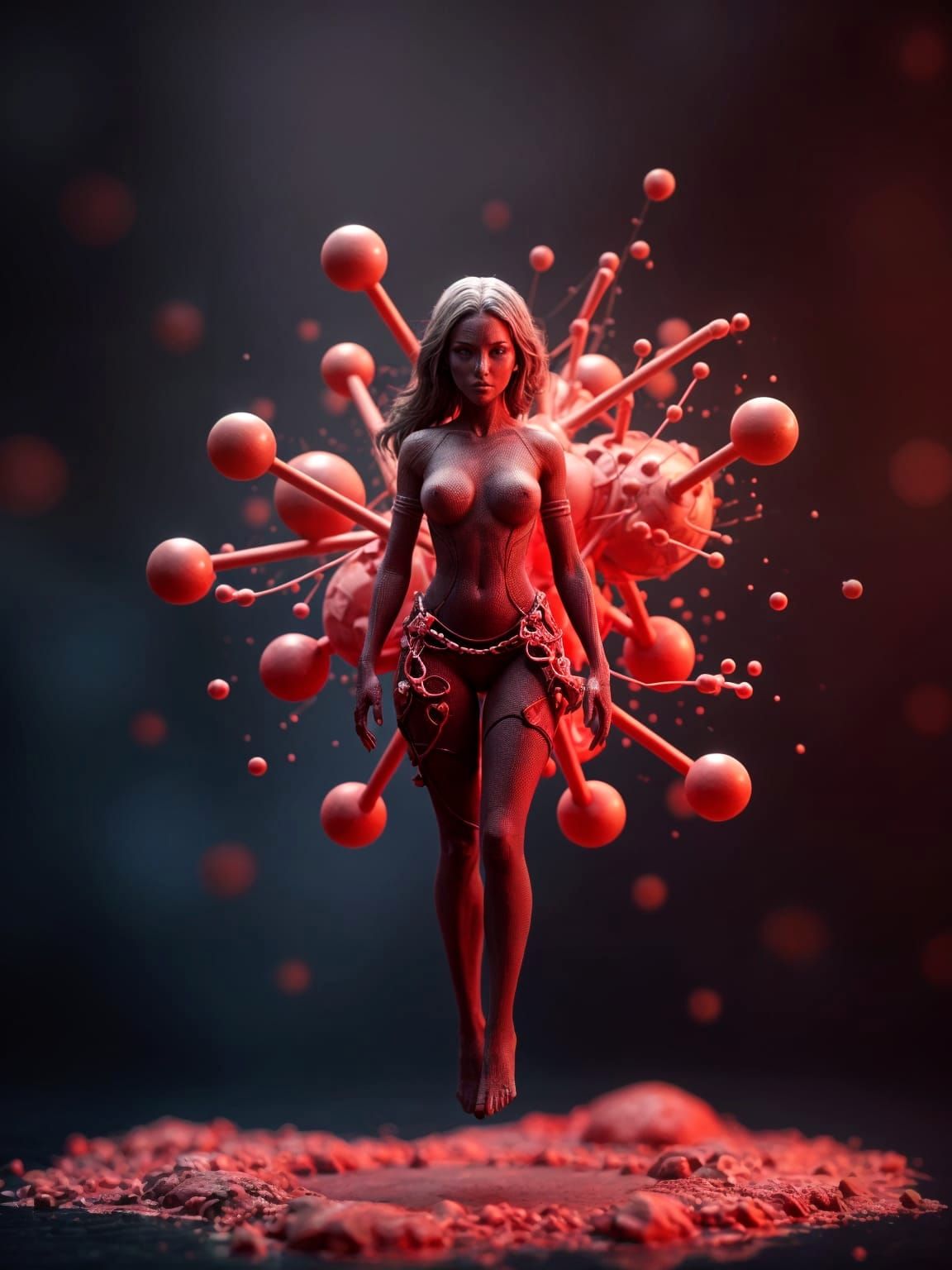 Stick-Figure Molecule Woman: Simplistic Primary Colors