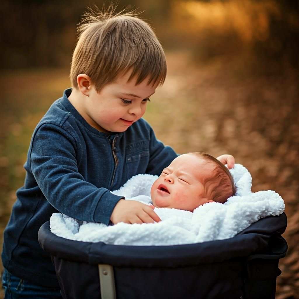 Tender Moment of Sibling Love with Down Syndrome Siblings