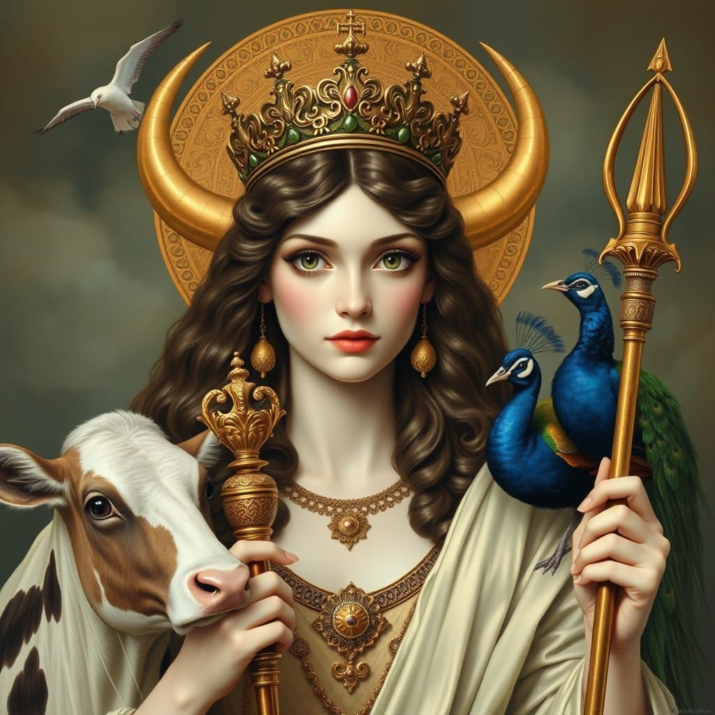 Majestic Hera with Royal Scepter in Realism Style