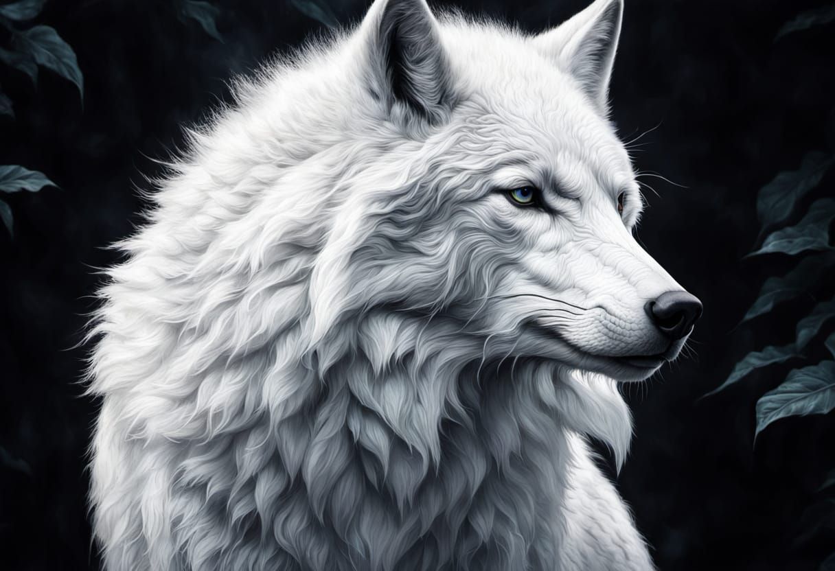 White Wolf in Detailed Ink Fantasy Art