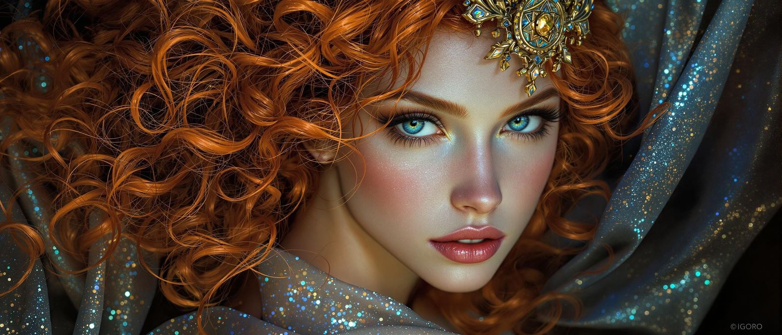 Hyperrealistic Goddess Portrait in Iridescent Fabrics with A...