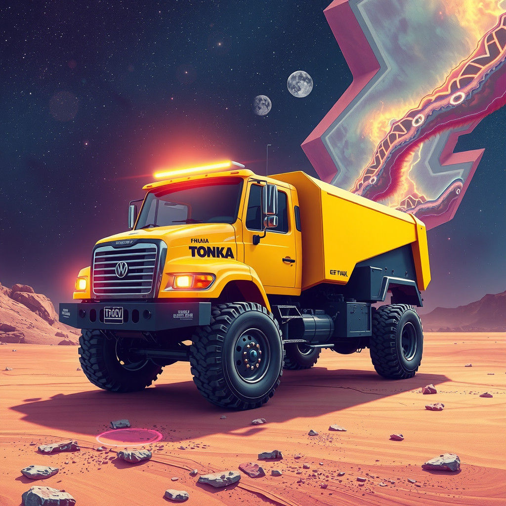 Futuristic Tonka Truck: Holographic Cosmic Illustration