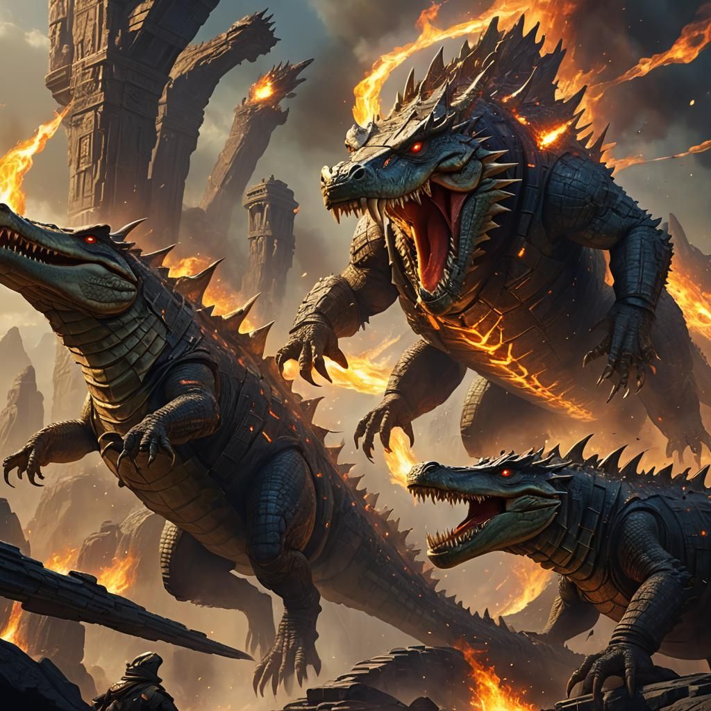 Crocodile God of Dual Suns: 8K Fantasy Concept