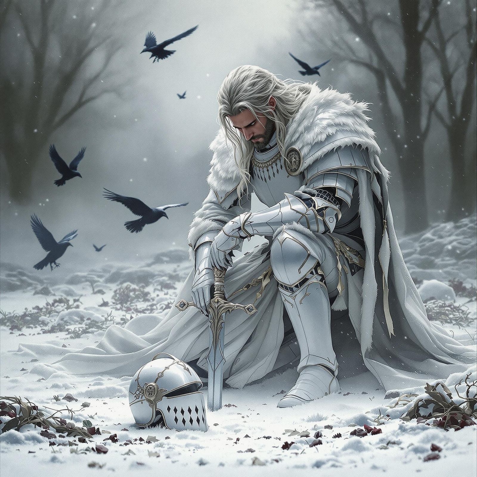 Majestic Knight in Snowy Serenity: Double-Exposed Masterpiec...