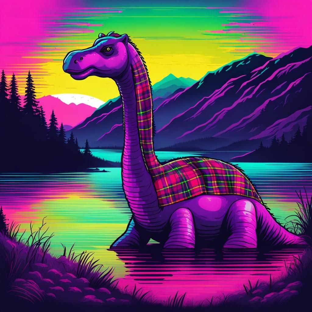 Nessie in Tartan: Synthwave Loch Ness