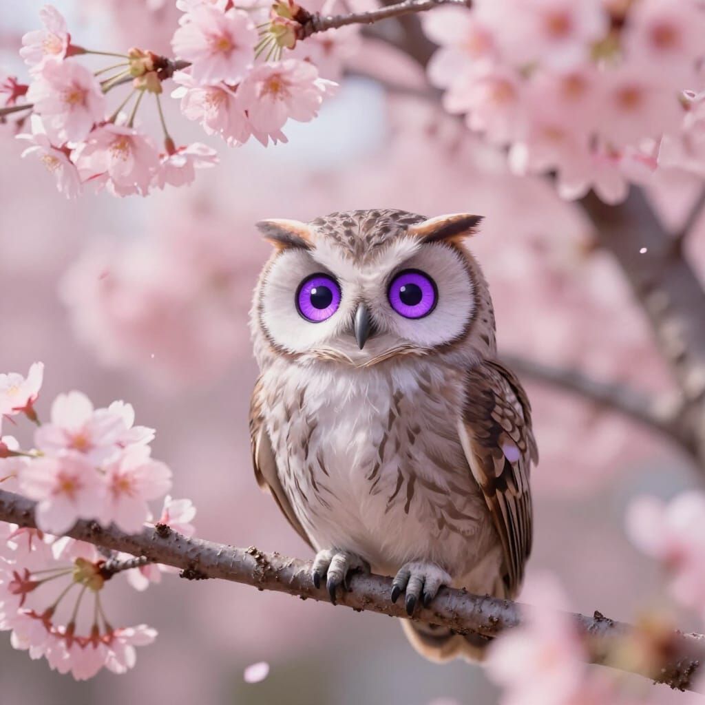 Cute Sakura Owl in Ethereal Spring Scenery