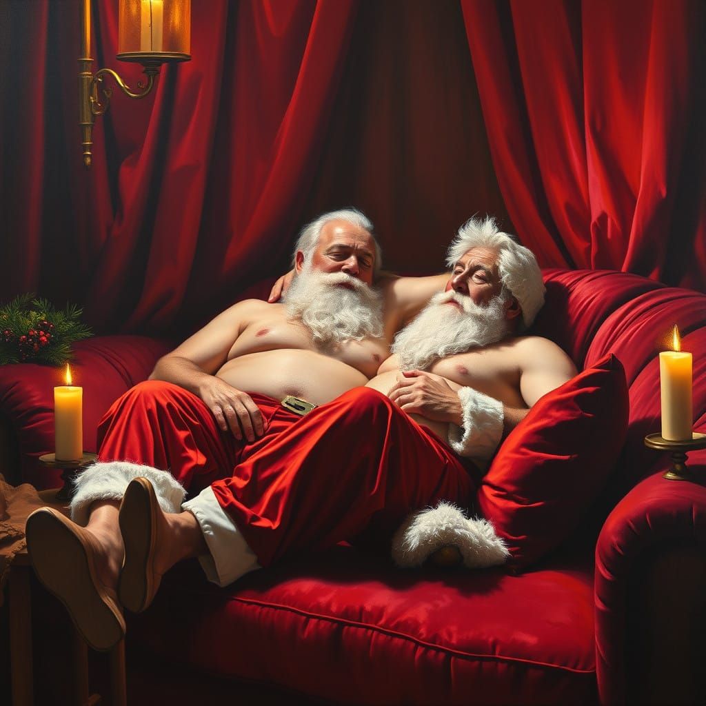 Santa's Intimate Moment with His Partner in a Warm, Rich Atm...