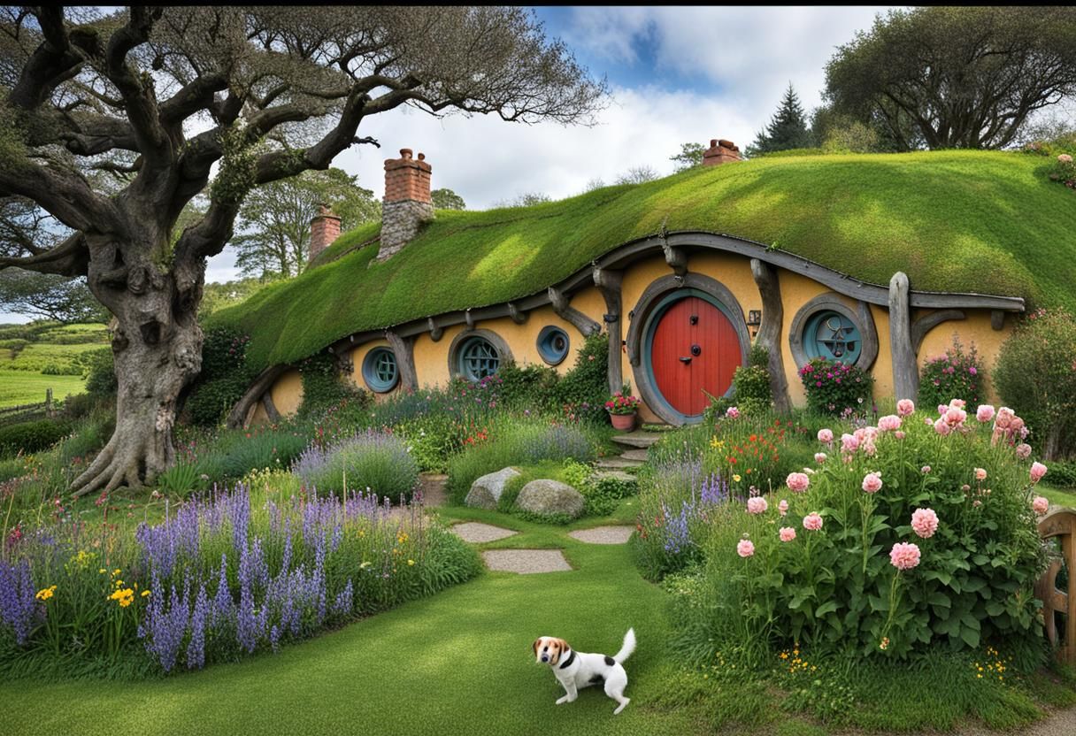 Charming Hobbit House in Hobbiton Garden Scene